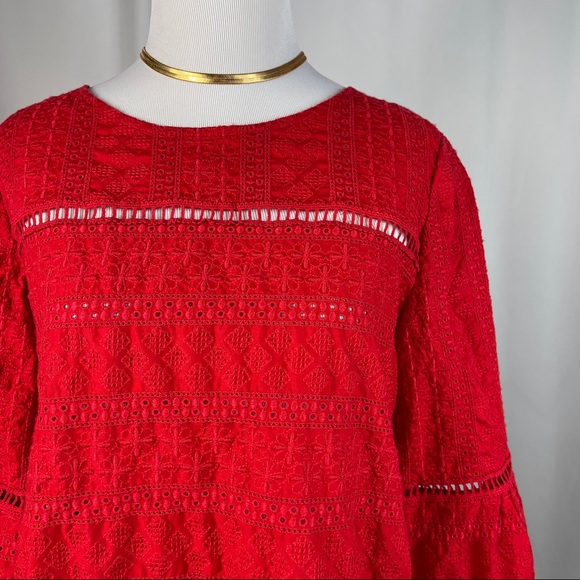 Gap Red Eyelet Bell sleeve top - Picture 4 of 8